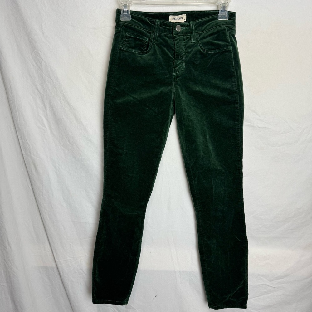 L'AGENCE Margot Green Velvet Skinny Cropped Pants - Picture 6 of 11